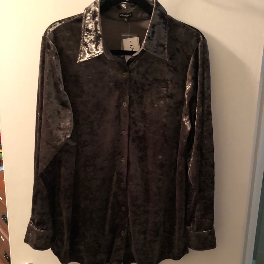 COPY - Women’s Crushed Velvet Olive Green Button Down Top
